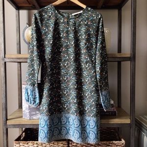 Abercrombie & Fitch Olive Green Floral Paisley Shift Dress